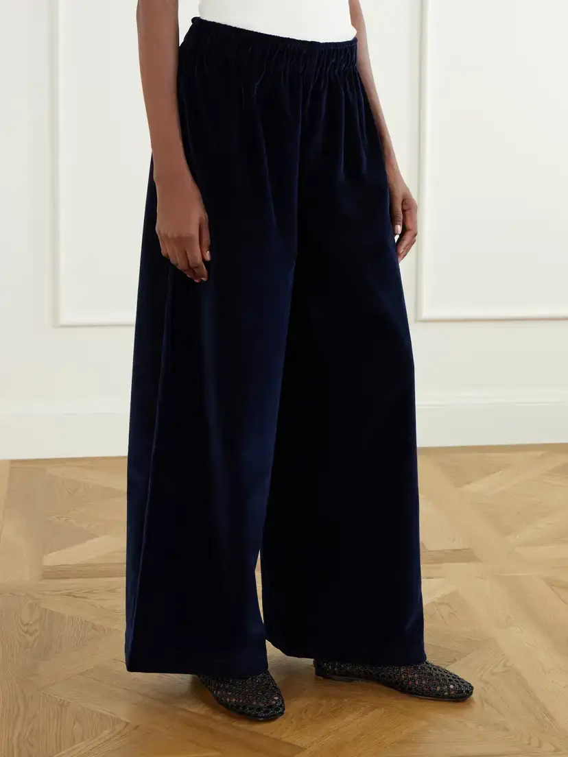Les Vacances D’Irina Gathered Cotton-velvet Wide-leg Pants | Thumbnail 3 Les Vacances D’Irina Gathered Cotton-velvet Wide-leg Pants | Thumbnail 3