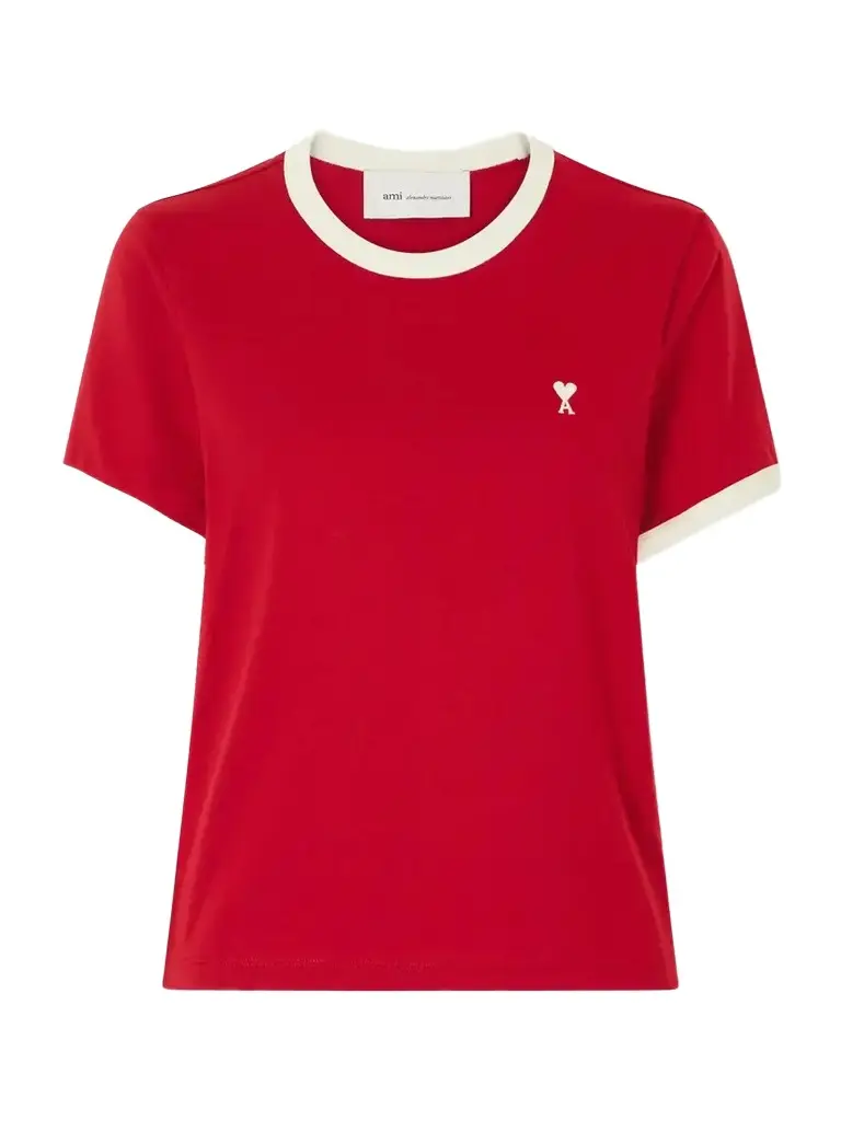 AMI PARIS Logo-embroidered Cotton-jersey T-shirt