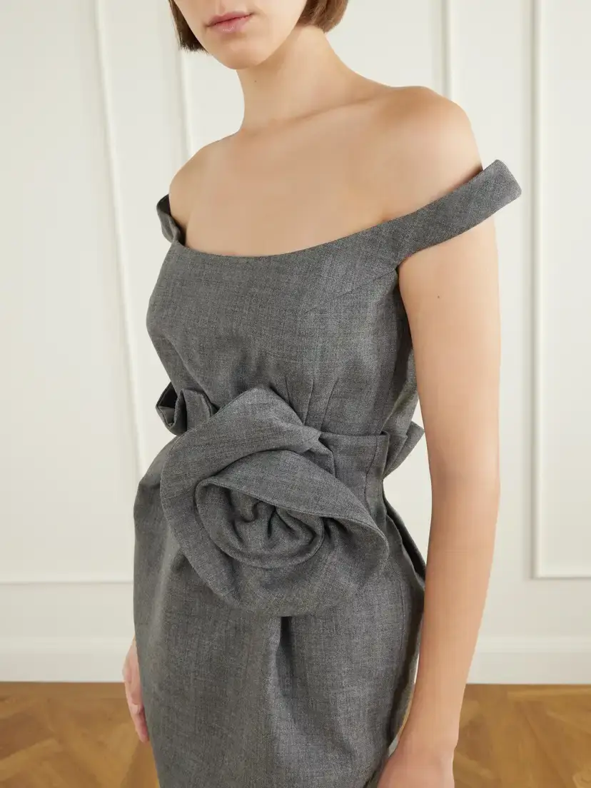 Magda Butrym Floral-appliquéd Off-the-shoulder Wool And Silk-blend Midi Dress | Thumbnail 4 Magda Butrym Floral-appliquéd Off-the-shoulder Wool And Silk-blend Midi Dress | Thumbnail 4