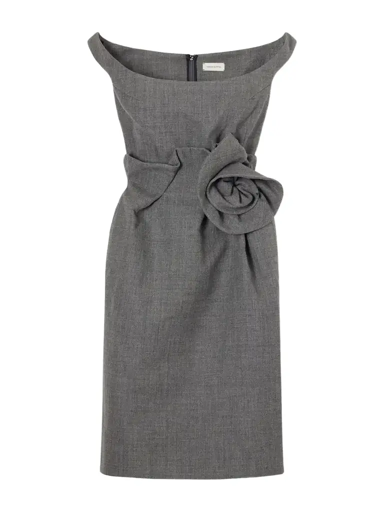 Magda Butrym Floral-appliquéd Off-the-shoulder Wool And Silk-blend Midi Dress