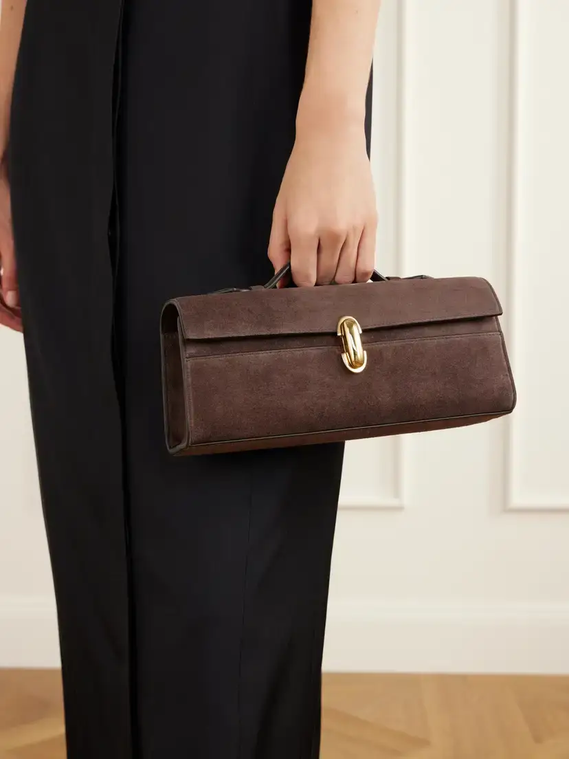 Savette Slim Symmetry Pochette Leather-trimmed Suede Top-handle Bag | Thumbnail 2 Savette Slim Symmetry Pochette Leather-trimmed Suede Top-handle Bag | Thumbnail 2