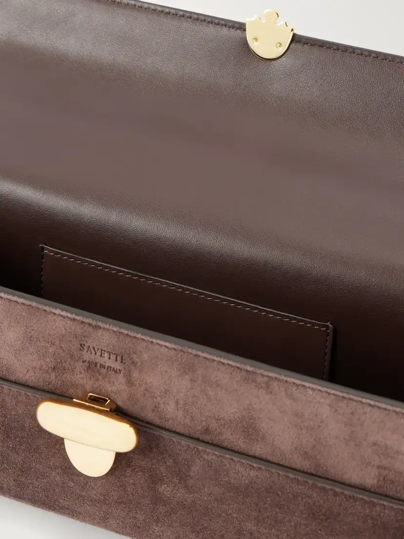 Savette Slim Symmetry Pochette Leather-trimmed Suede Top-handle Bag | Thumbnail 6 Savette Slim Symmetry Pochette Leather-trimmed Suede Top-handle Bag | Thumbnail 6