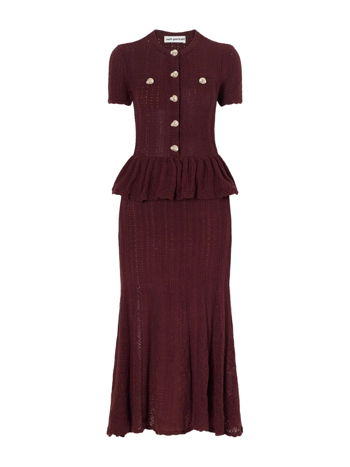 Button-embellished Peplum Cotton Midi Dress