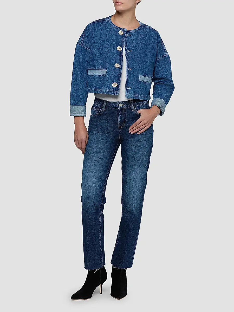 L'Agence Women's Verona Collarless Denim Jacket | Thumbnail 2