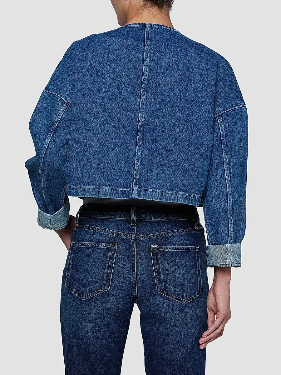 L'Agence Women's Verona Collarless Denim Jacket | Thumbnail 3