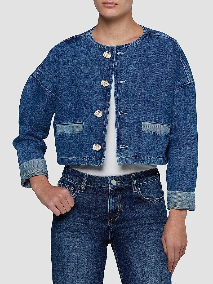 L'Agence Women's Verona Collarless Denim Jacket | Thumbnail 4