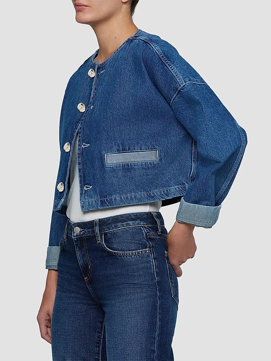 L'Agence Women's Verona Collarless Denim Jacket | Thumbnail 5