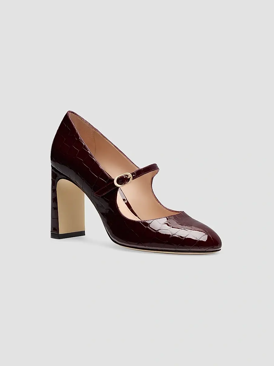 Stuart Weitzman Women's Babette 85MM Croc-Embossed Patent Leather Mary Janes - Boy'senberry | Thumbnail 2 Stuart Weitzman Women's Babette 85MM Croc-Embossed Patent Leather Mary Janes - Boy'senberry | Thumbnail 2