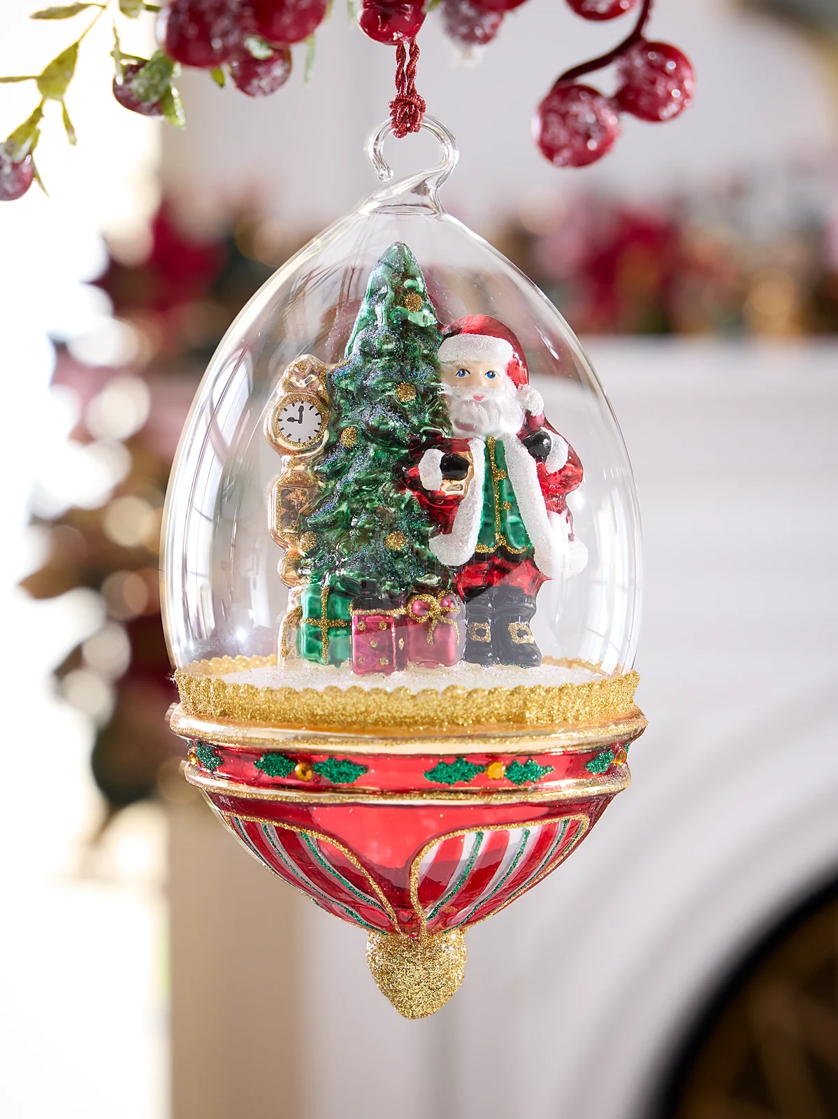 Glassware Art Studio Santa Clock & Christmas Tree Glass Ornament