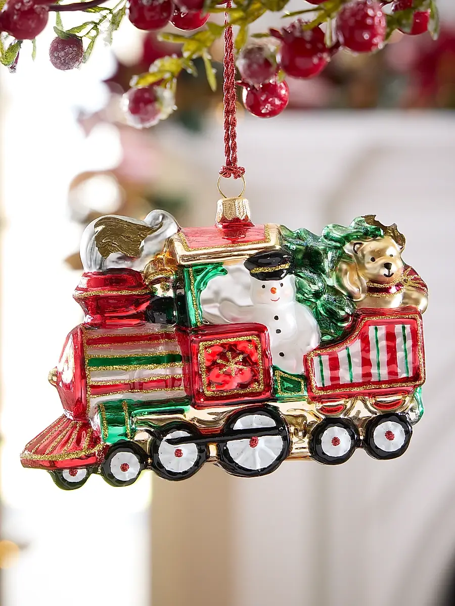 Exclusively Ours Locomotive With Santa & Snowman Glass Ornament | Thumbnail 2