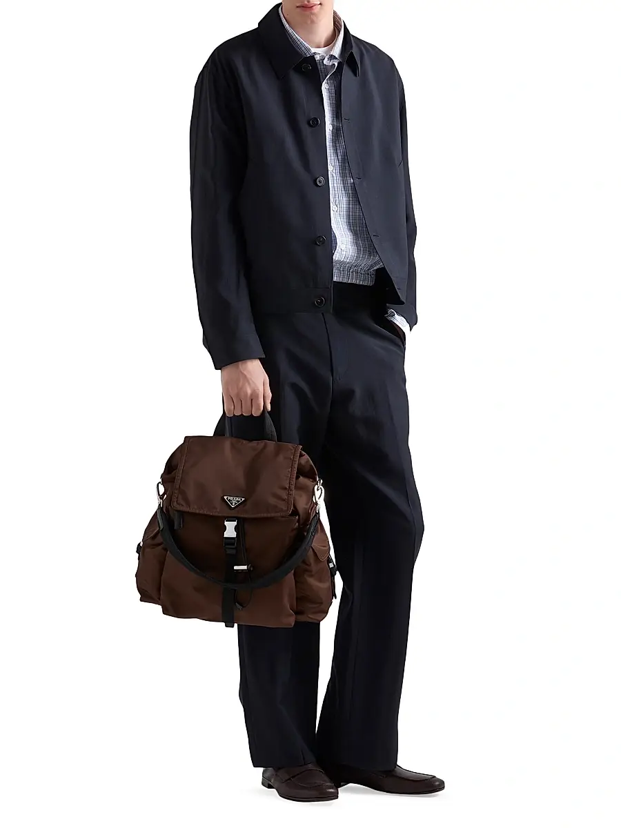 Prada Men's Explore Re-Nylon and Leather Backpack - Brown | Thumbnail 2