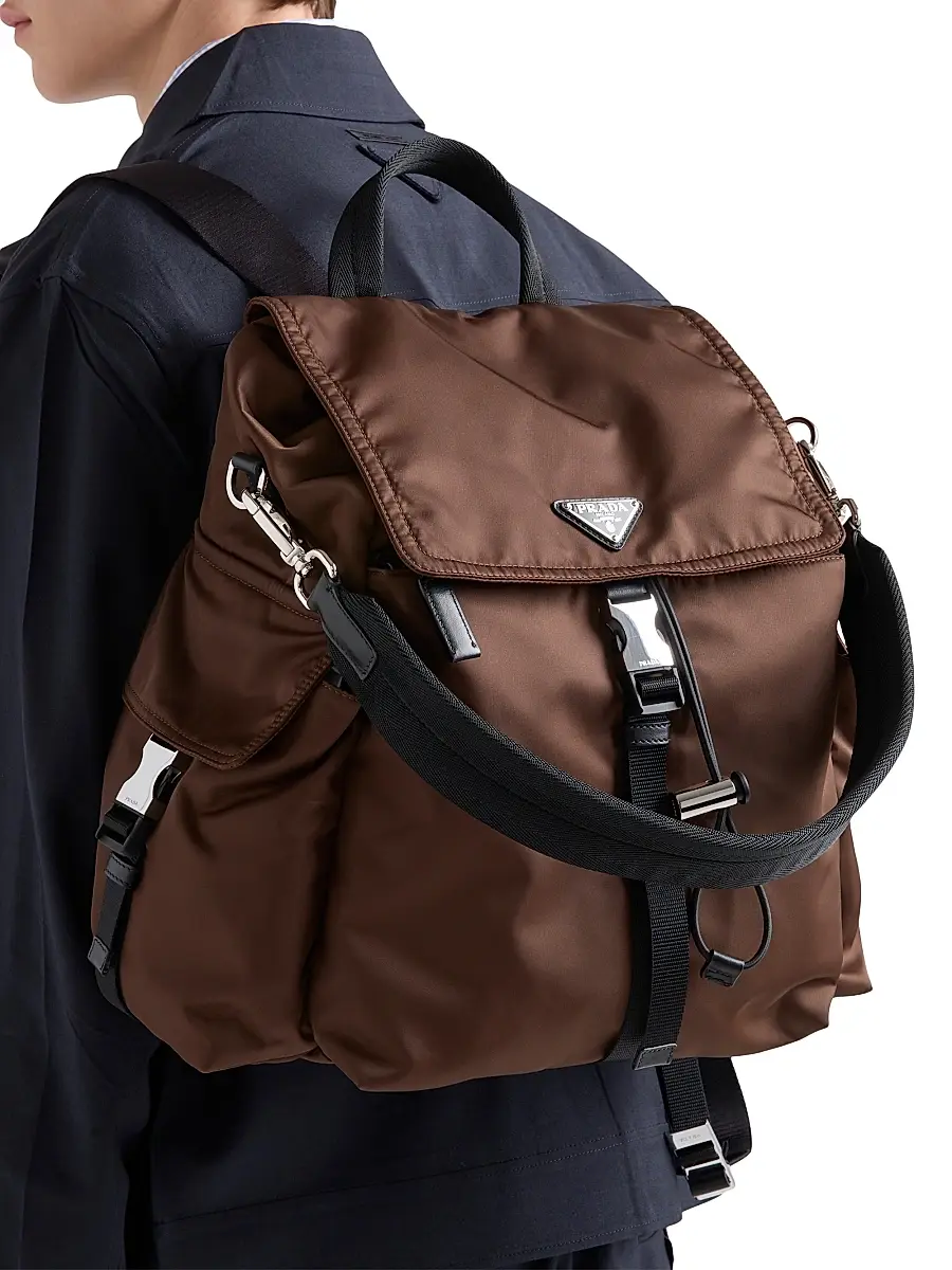 Prada Men's Explore Re-Nylon and Leather Backpack - Brown | Thumbnail 3
