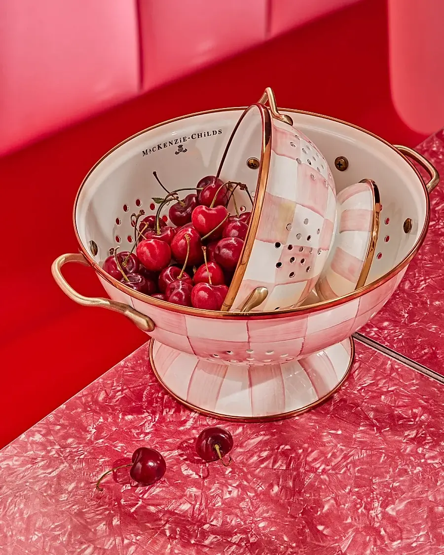 MacKenzie-Childs Rosy Check Enamel Large Colander | Thumbnail 3