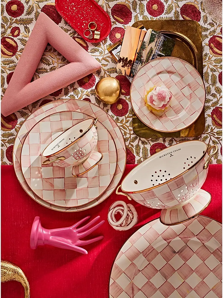 MacKenzie-Childs Rosy Check Enamel Large Colander | Thumbnail 4