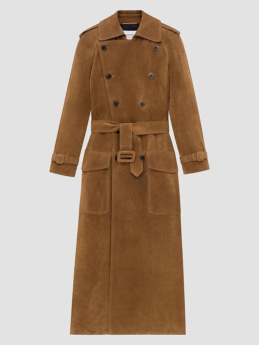Saint Laurent Women's Trench Coat in Suede - Noix | Thumbnail 3 Saint Laurent Women's Trench Coat in Suede - Noix | Thumbnail 3