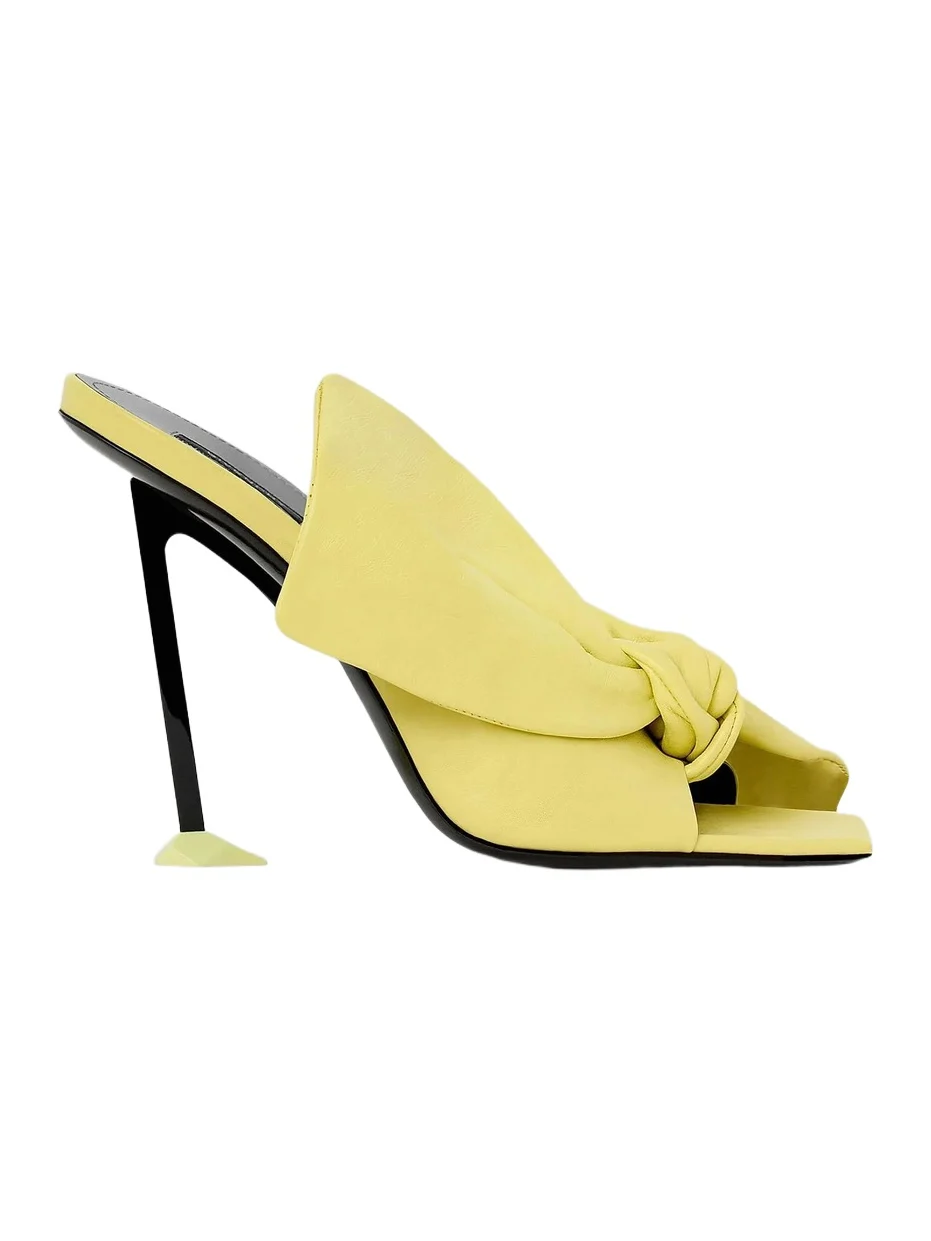 Women's Boudoir Heeled Mules in Nappa Leather with Bow - Yellow Women's Boudoir Heeled Mules in Nappa Leather with Bow - Yellow