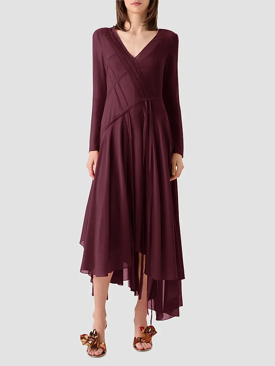 Akris Women's Silk Asymmetric V-Neck Midi-Dress | Thumbnail 2 Akris Women's Silk Asymmetric V-Neck Midi-Dress | Thumbnail 2