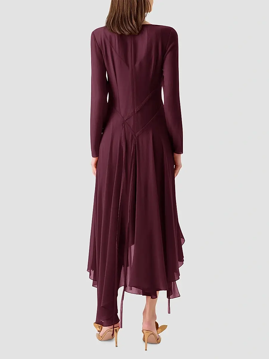 Akris Women's Silk Asymmetric V-Neck Midi-Dress | Thumbnail 3 Akris Women's Silk Asymmetric V-Neck Midi-Dress | Thumbnail 3