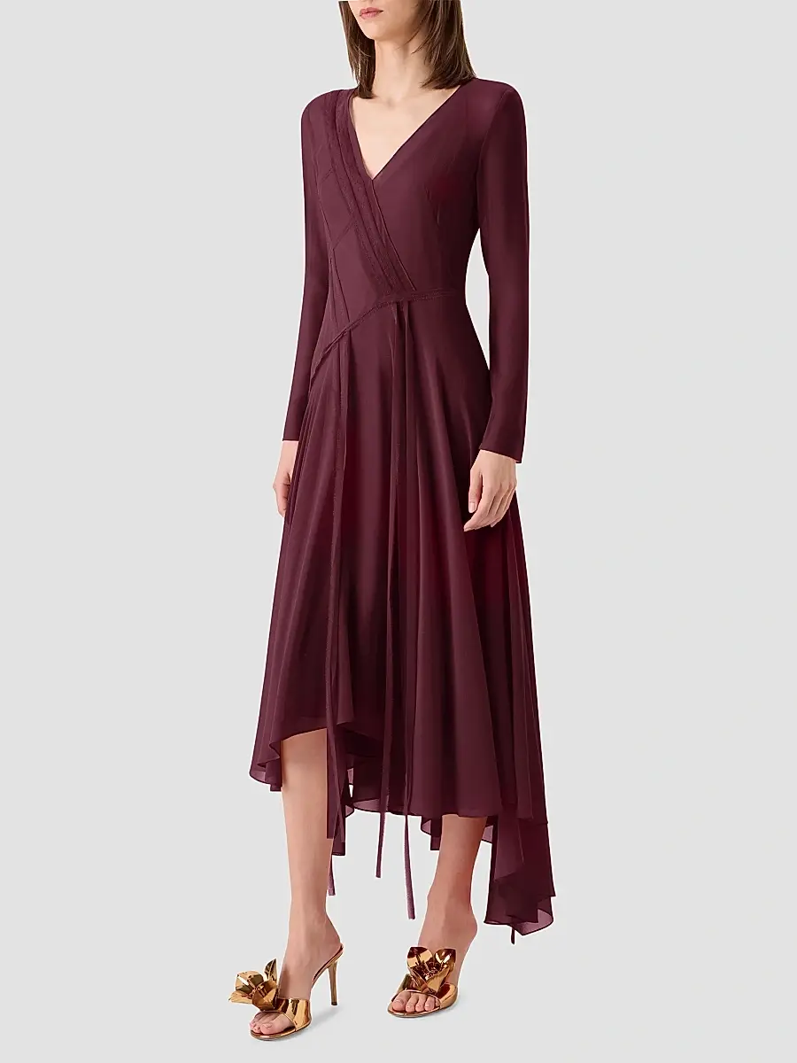 Akris Women's Silk Asymmetric V-Neck Midi-Dress | Thumbnail 5 Akris Women's Silk Asymmetric V-Neck Midi-Dress | Thumbnail 5