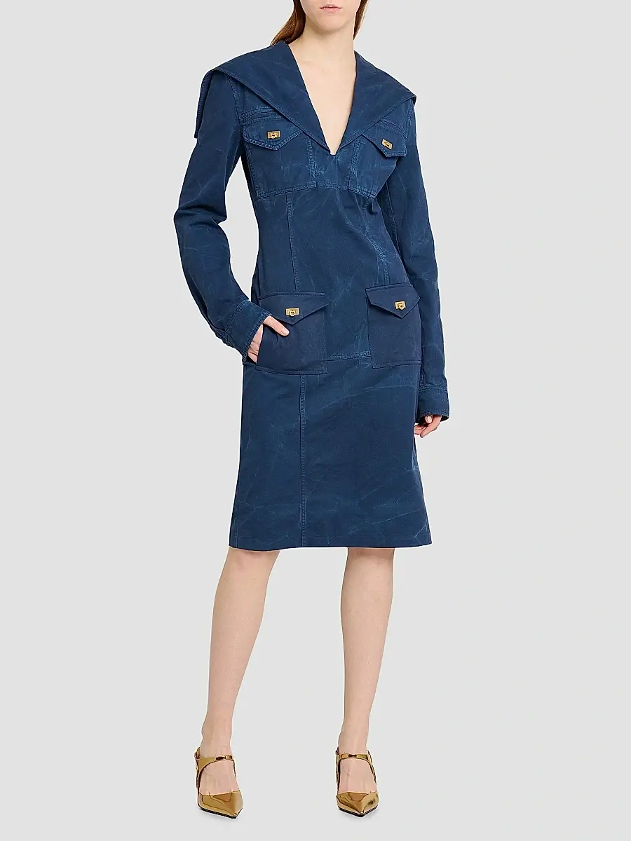 Ferragamo Women's Cotton Gabardine Midi Dress | Thumbnail 2 Ferragamo Women's Cotton Gabardine Midi Dress | Thumbnail 2