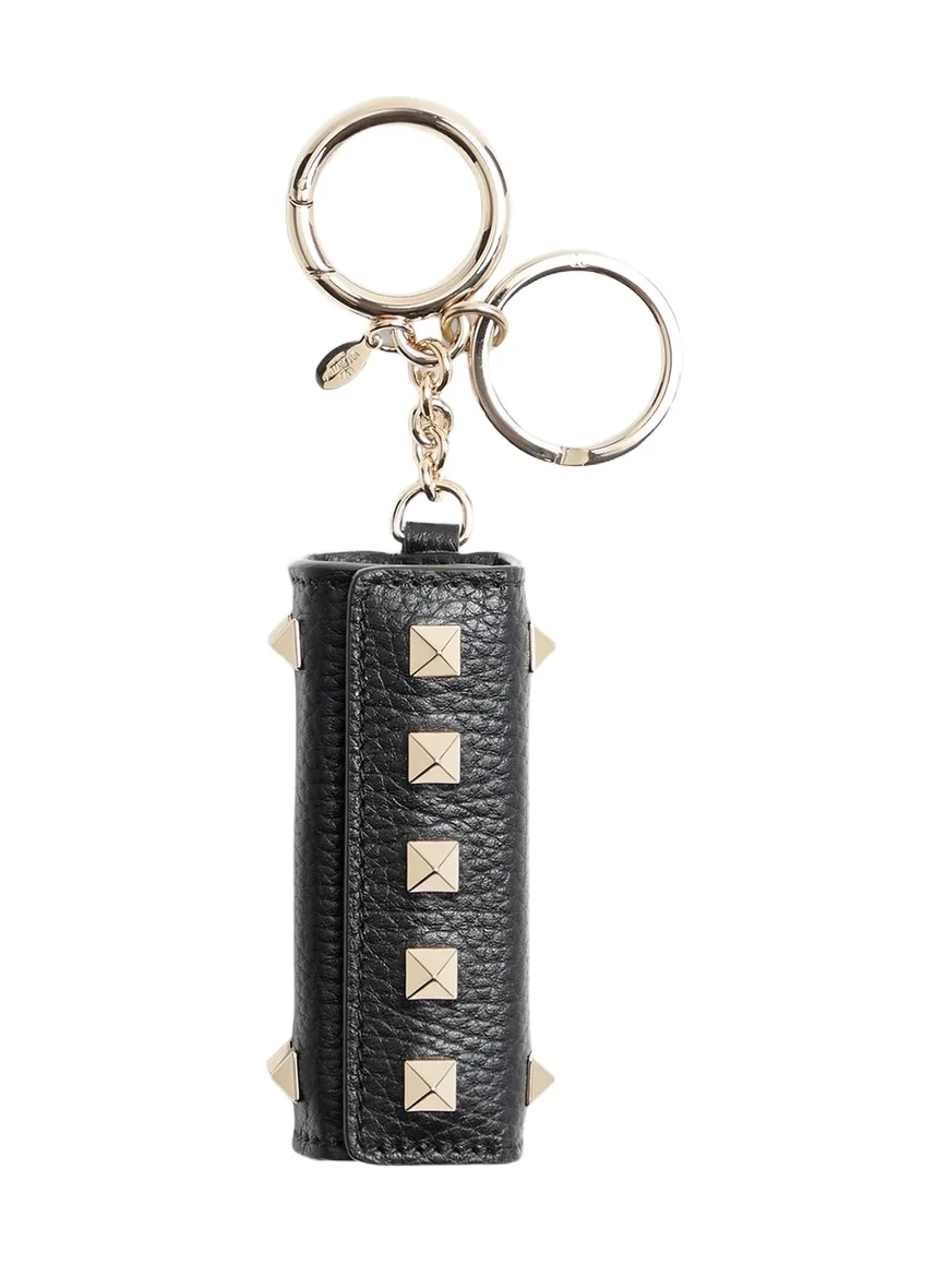 Women's Rockstud Lipstick Charm in Grainy Calfskin - Black Women's Rockstud Lipstick Charm in Grainy Calfskin - Black