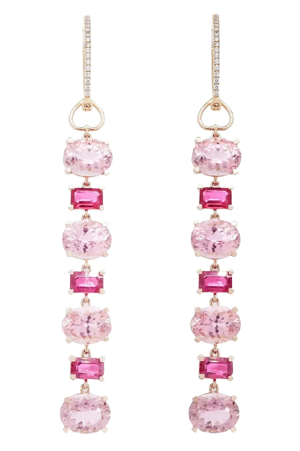 LISA NIK Pink Tourmaline Ruby Diamond Drop Earrrings