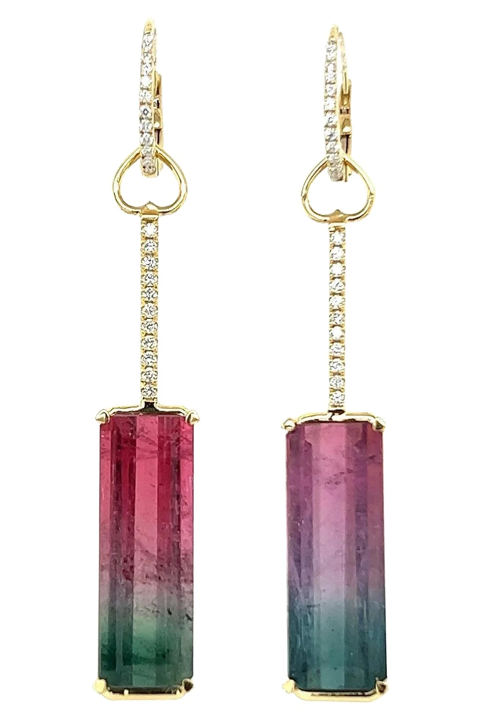 Watermelon Tourmaline Diamond Long Drop Earrings Watermelon Tourmaline Diamond Long Drop Earrings