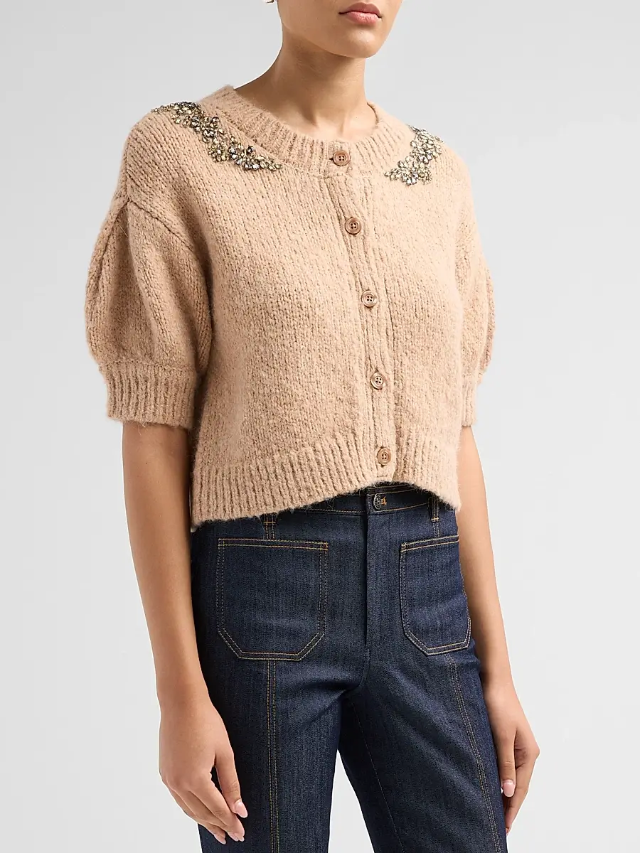 Cinq à Sept Women's Millicent Crystal-Lace Alpaca-Blend Cardigan | Thumbnail 4 Cinq à Sept Women's Millicent Crystal-Lace Alpaca-Blend Cardigan | Thumbnail 4