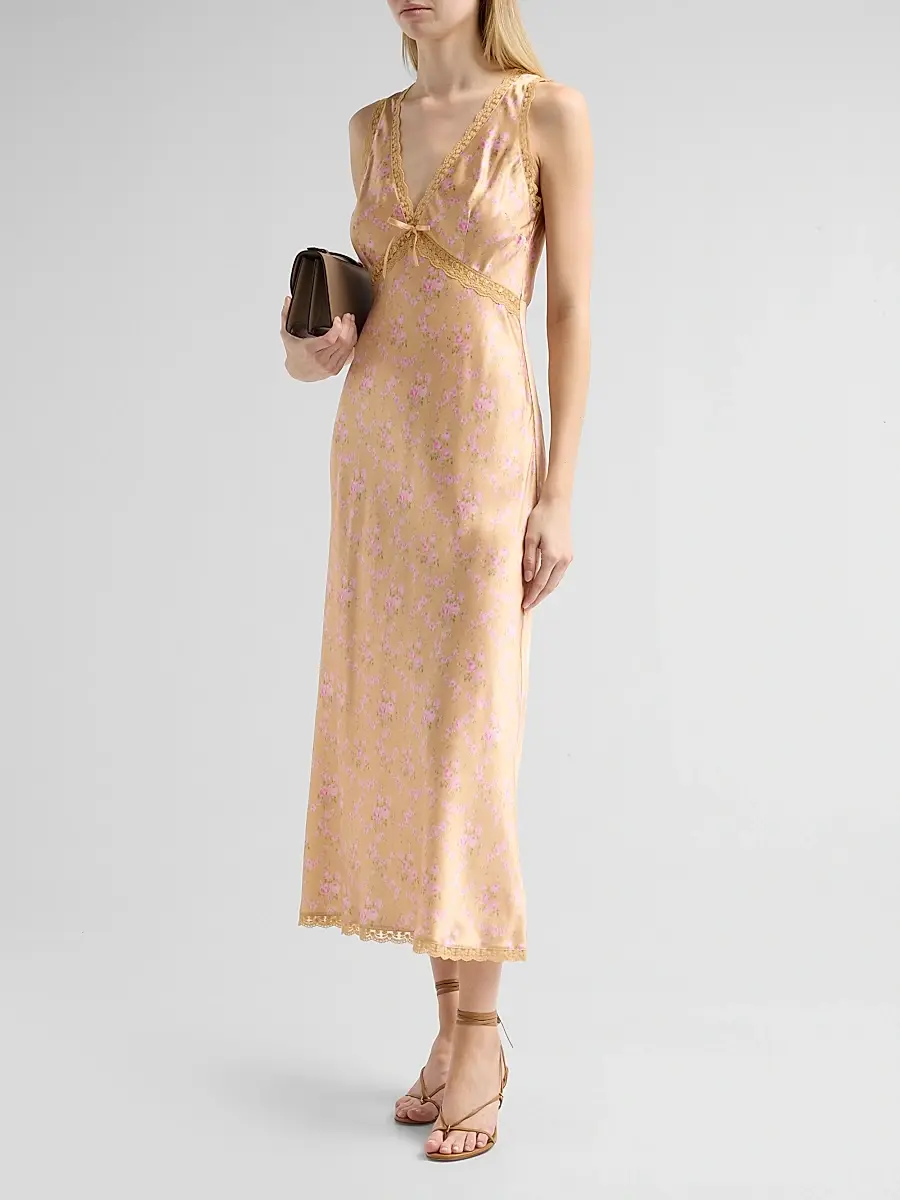 LoveShackFancy Women's Nirelle Floral Silk-Blend Midi Dress | Thumbnail 4