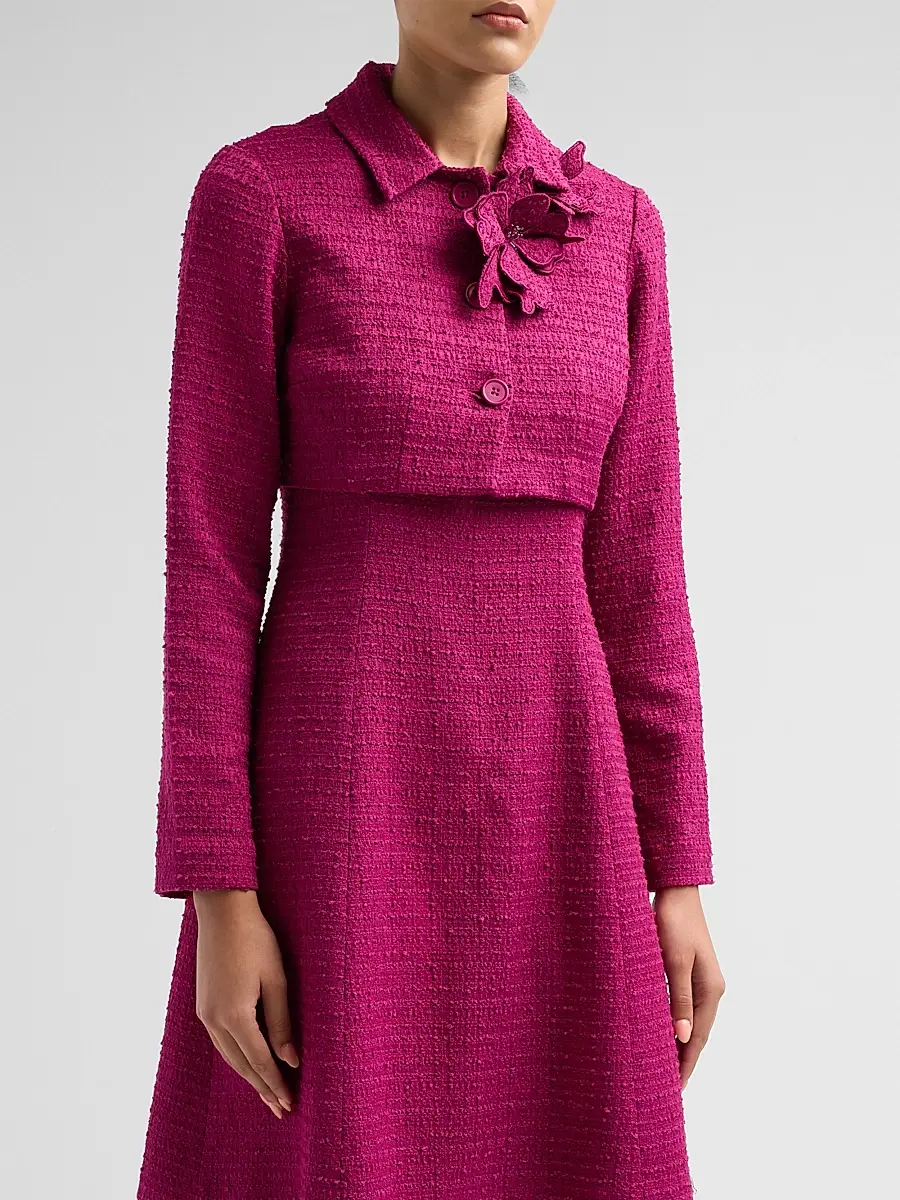 Teri Jon by Rickie Freeman Women's 3D Flower Appliqué Bouclé Cropped Jacket | Thumbnail 4