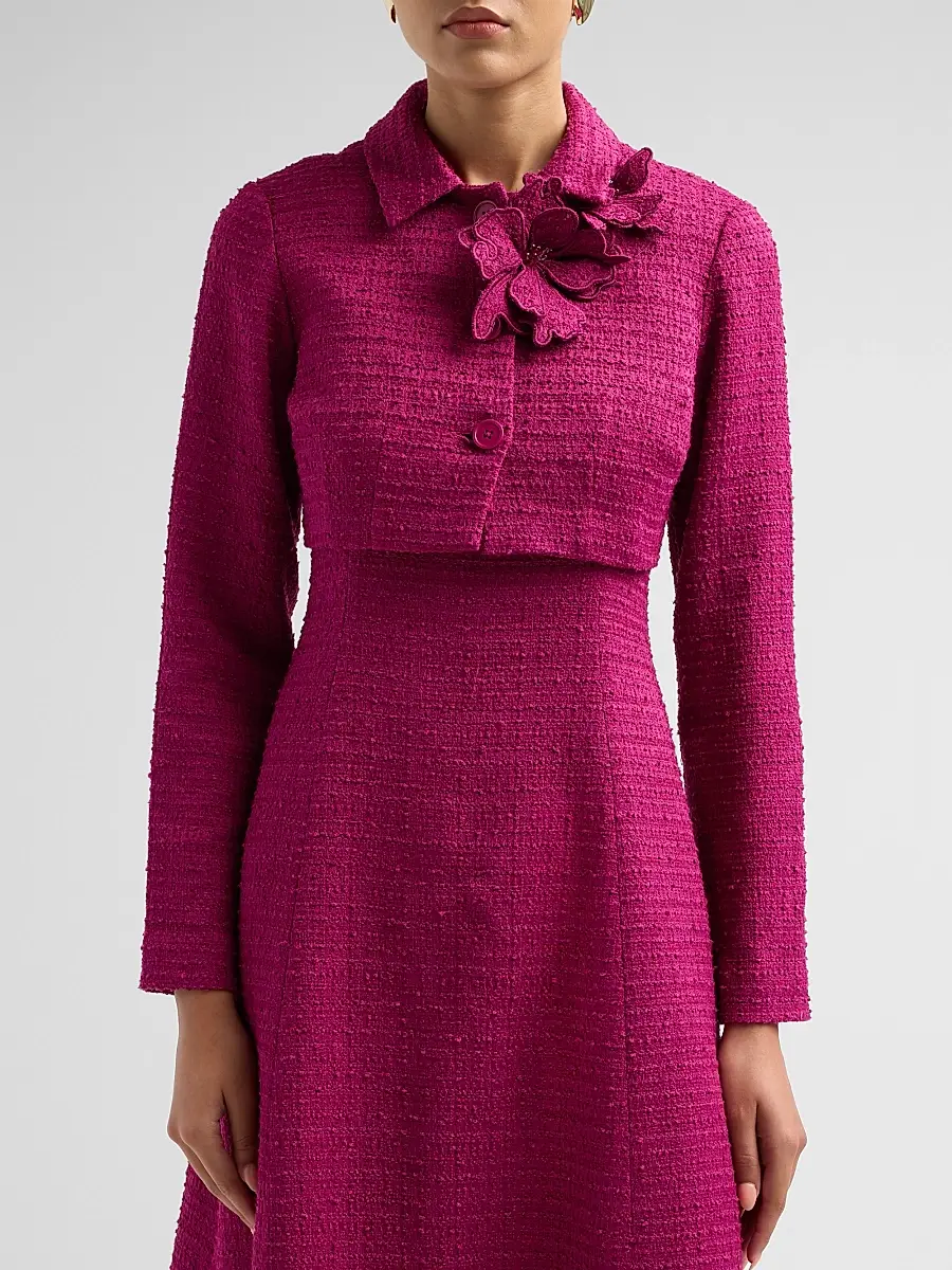 Teri Jon by Rickie Freeman Women's 3D Flower Appliqué Bouclé Cropped Jacket | Thumbnail 5