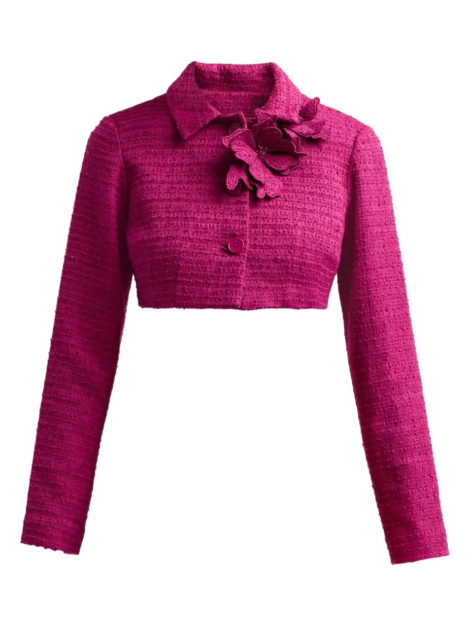 Women's 3D Flower Appliqué Bouclé Cropped Jacket Women's 3D Flower Appliqué Bouclé Cropped Jacket