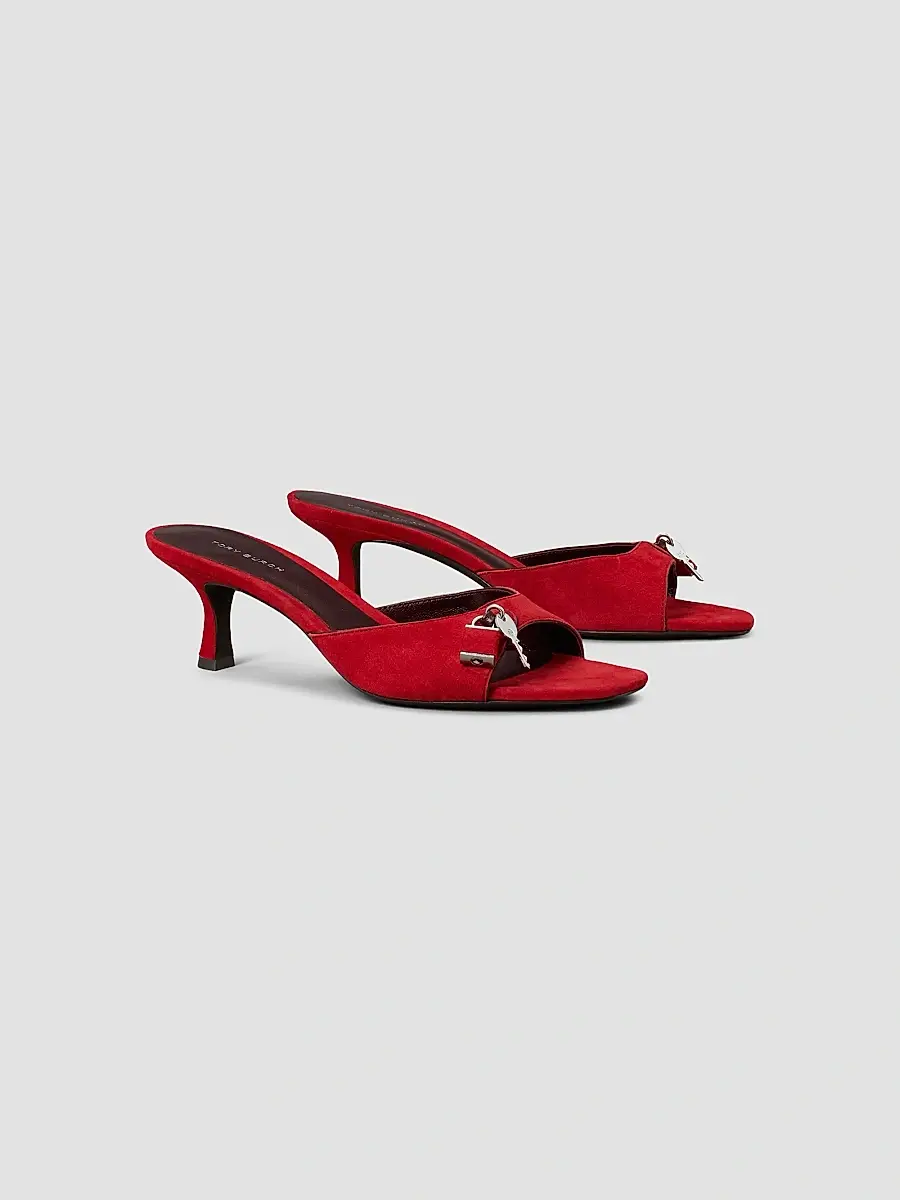 Tory Burch Women's Lock 55MM Suede Kitten-Heel Sandals | Thumbnail 2