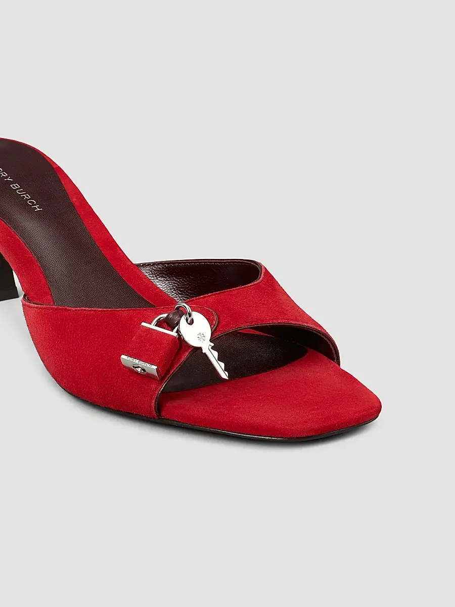 Tory Burch Women's Lock 55MM Suede Kitten-Heel Sandals | Thumbnail 4