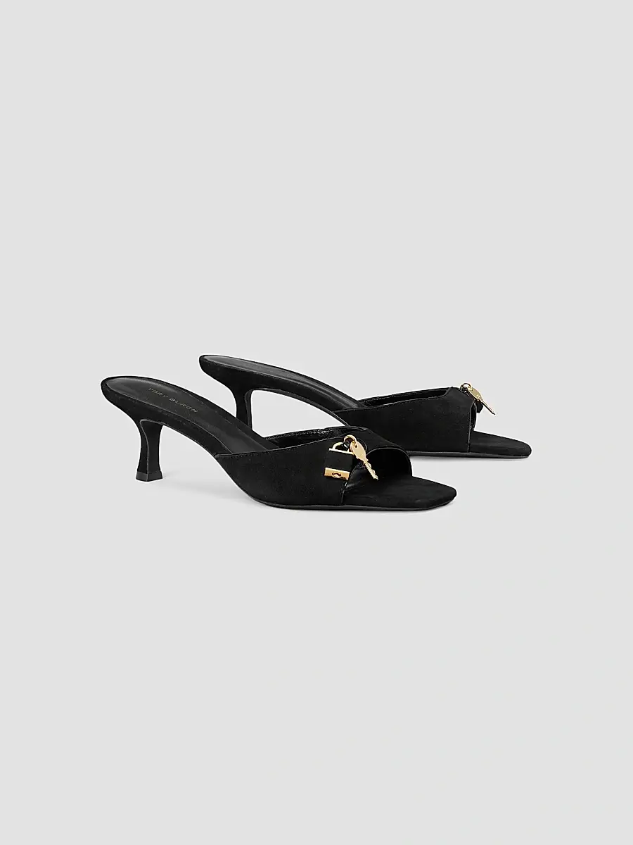 Tory Burch Women's Lock 55MM Suede Kitten-Heel Sandals | Thumbnail 2