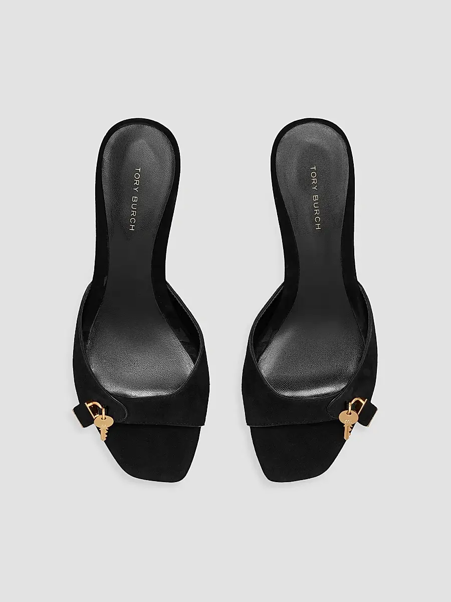 Tory Burch Women's Lock 55MM Suede Kitten-Heel Sandals | Thumbnail 3