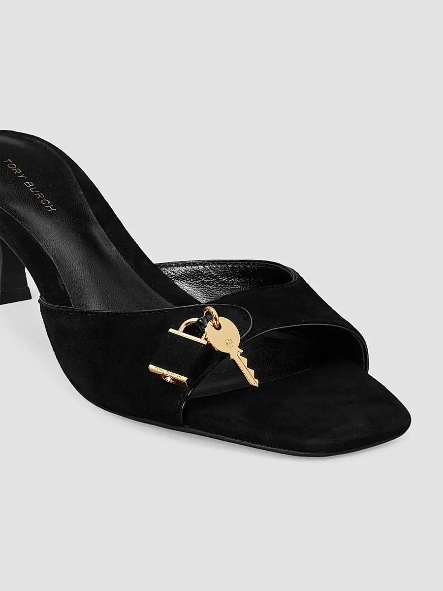 Tory Burch Women's Lock 55MM Suede Kitten-Heel Sandals | Thumbnail 4