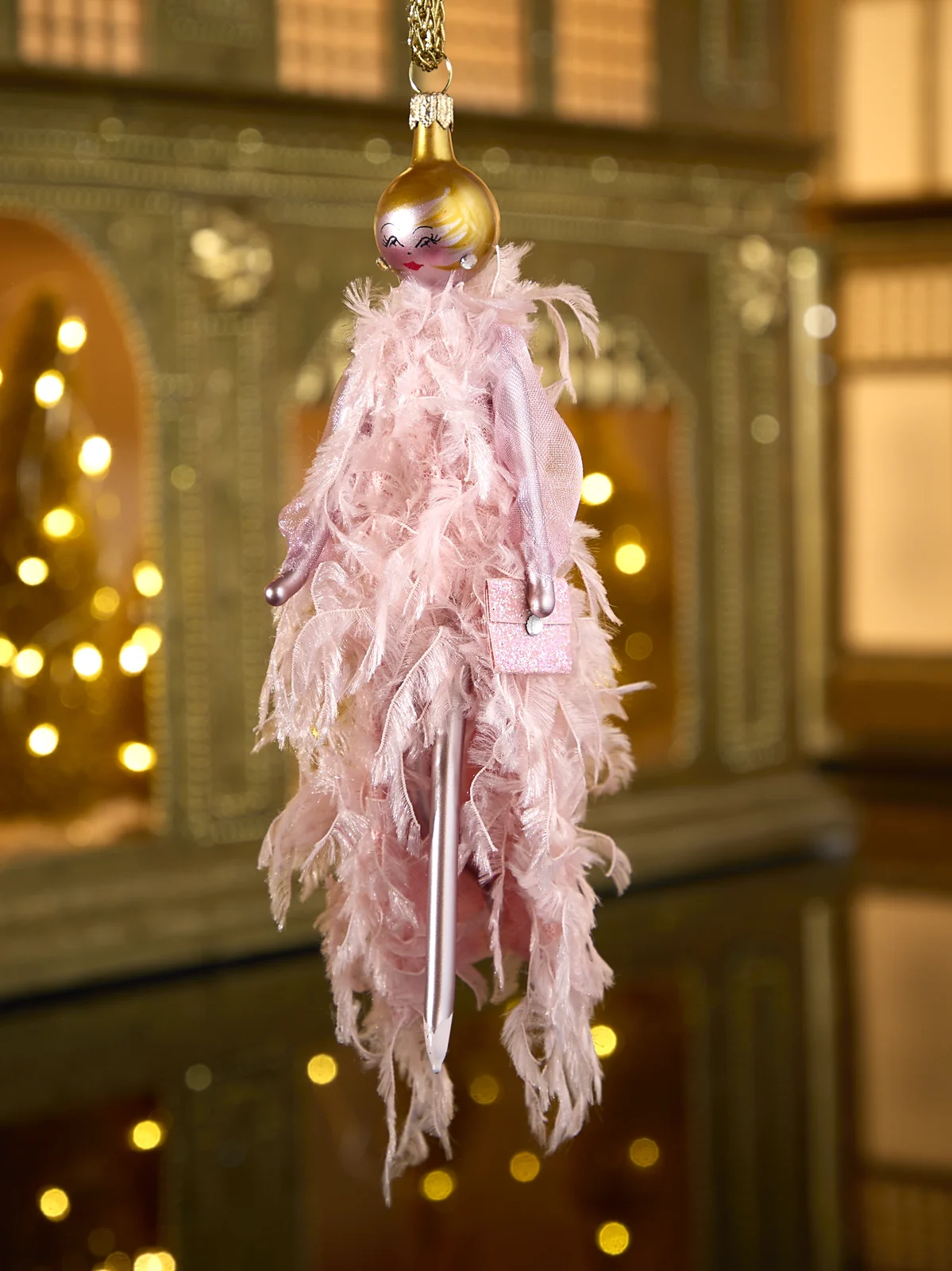 De Carlini Soffieria Fashionista In Feather Gown Glas Ornament