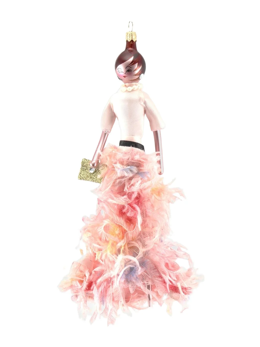 De Carlini Soffieria Fashionista In Feather Skirt Glass Ornament