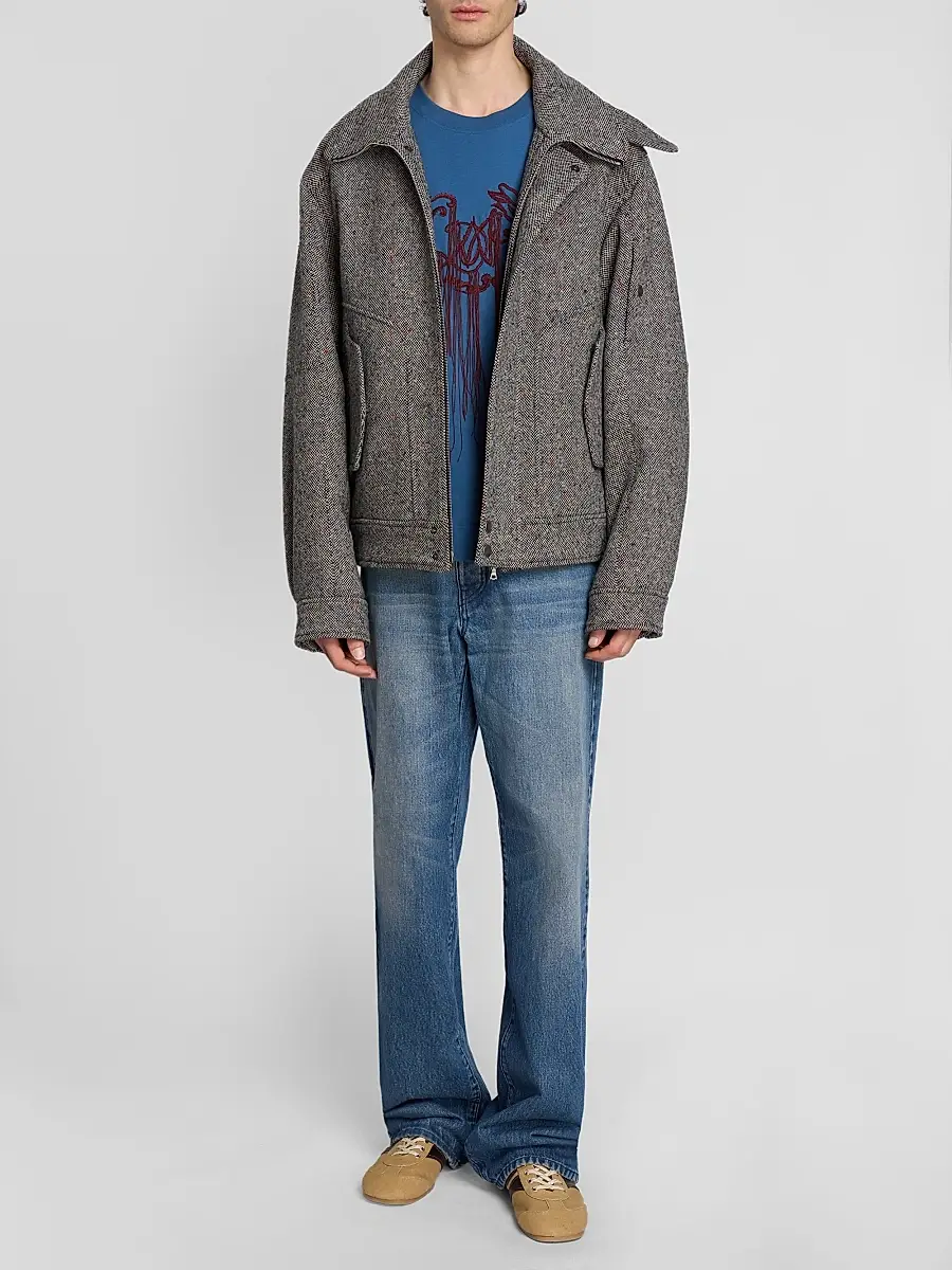 Dries Van Noten Men's Tweed Wool Zip-Front Jacket | Thumbnail 2 Dries Van Noten Men's Tweed Wool Zip-Front Jacket | Thumbnail 2