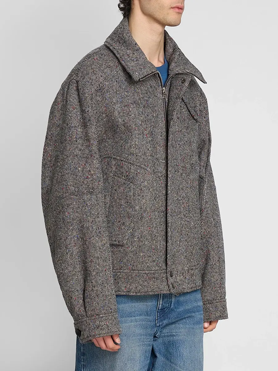 Dries Van Noten Men's Tweed Wool Zip-Front Jacket | Thumbnail 4 Dries Van Noten Men's Tweed Wool Zip-Front Jacket | Thumbnail 4