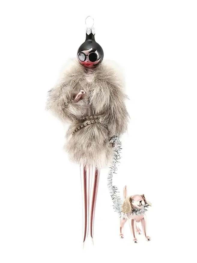 De Carlini Soffieria Fashionista In Fur Coat Glass Ornament