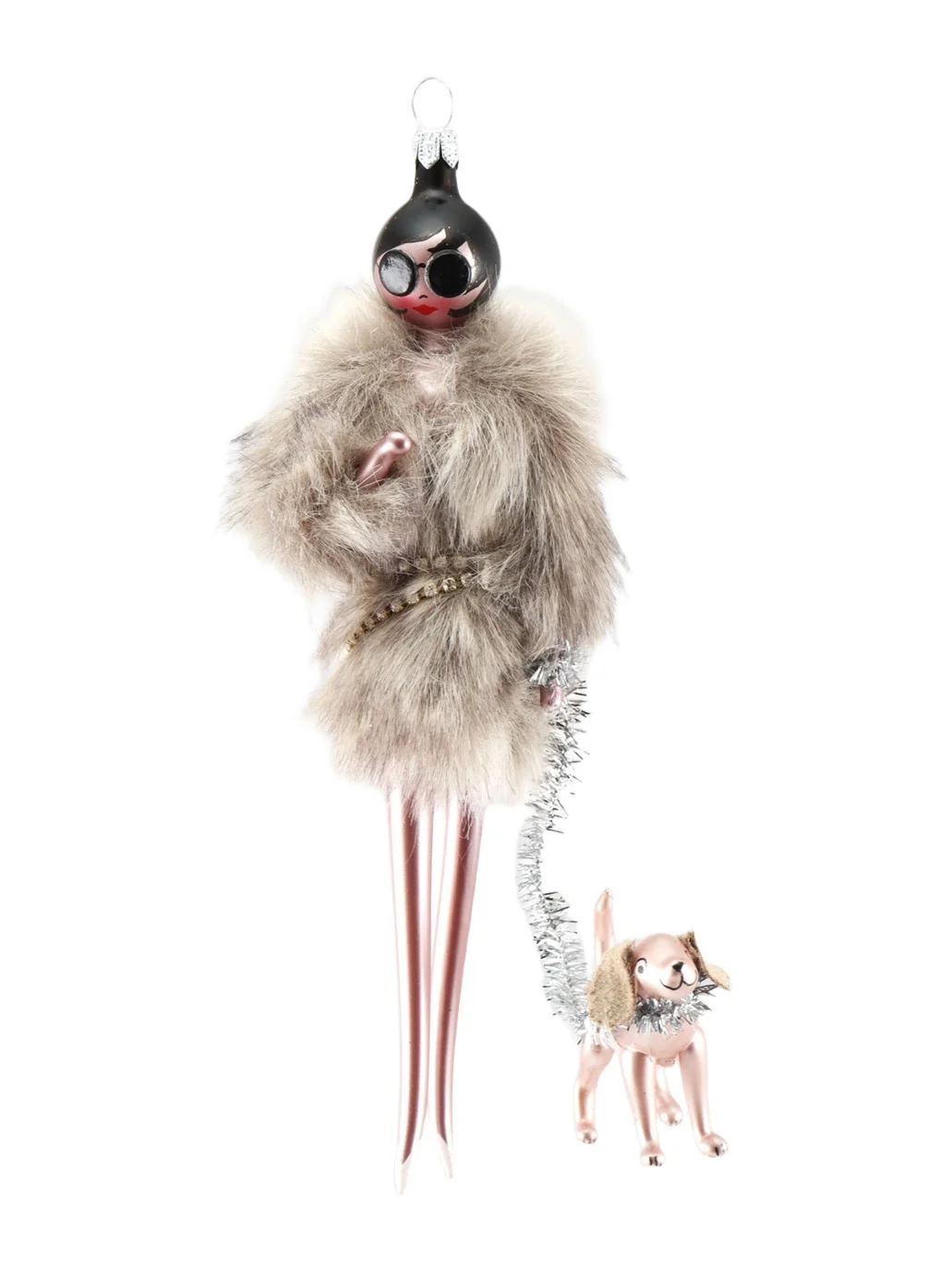 De Carlini Soffieria Fashionista In Fur Coat Glass Ornament