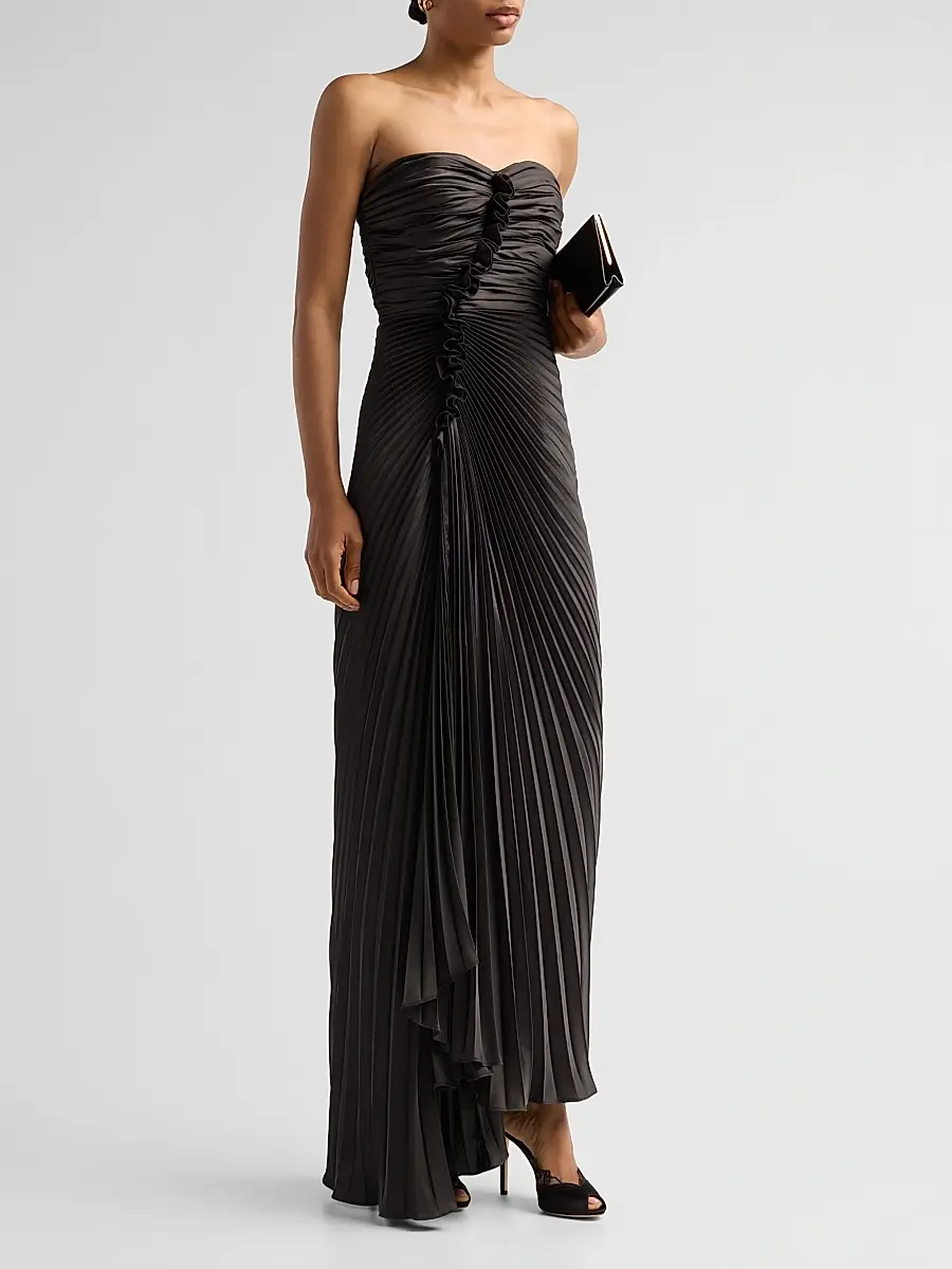 Amur Women's Alexandra Ruched Pleated Strapless Gown | Thumbnail 4 Amur Women's Alexandra Ruched Pleated Strapless Gown | Thumbnail 4
