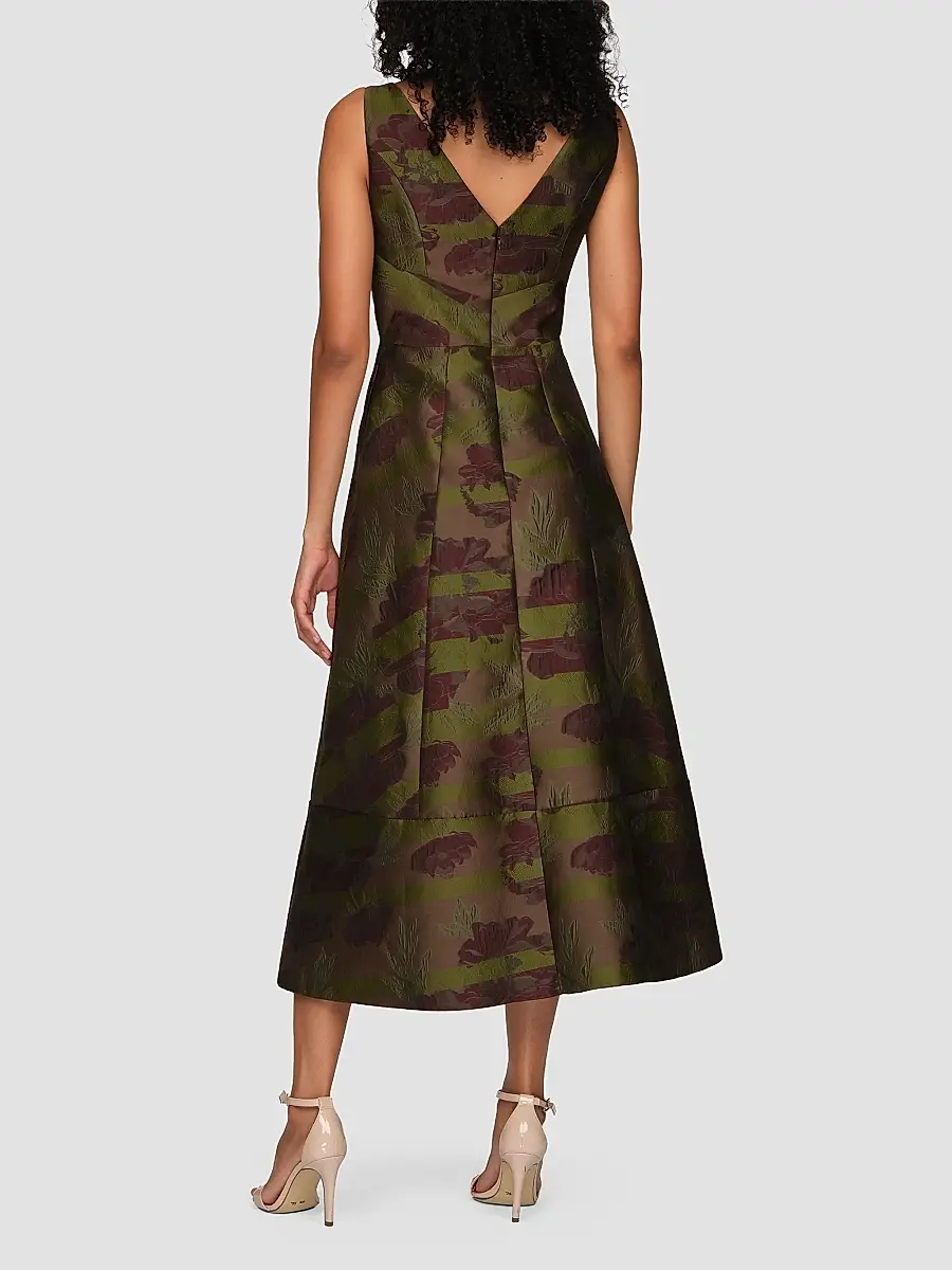Kay Unger Women's Camilla Floral Stripe Tea-Length Gown | Thumbnail 3 Kay Unger Women's Camilla Floral Stripe Tea-Length Gown | Thumbnail 3