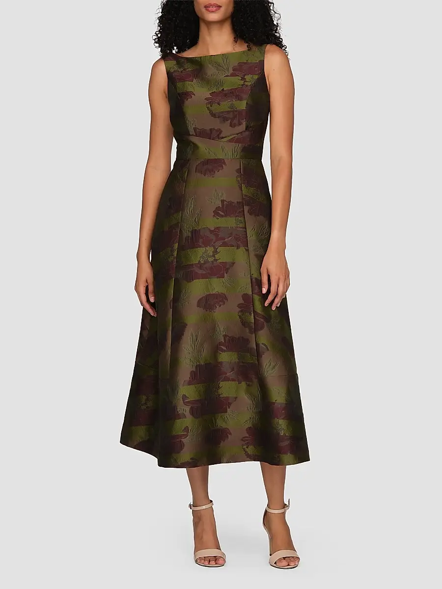 Kay Unger Women's Camilla Floral Stripe Tea-Length Gown | Thumbnail 4 Kay Unger Women's Camilla Floral Stripe Tea-Length Gown | Thumbnail 4