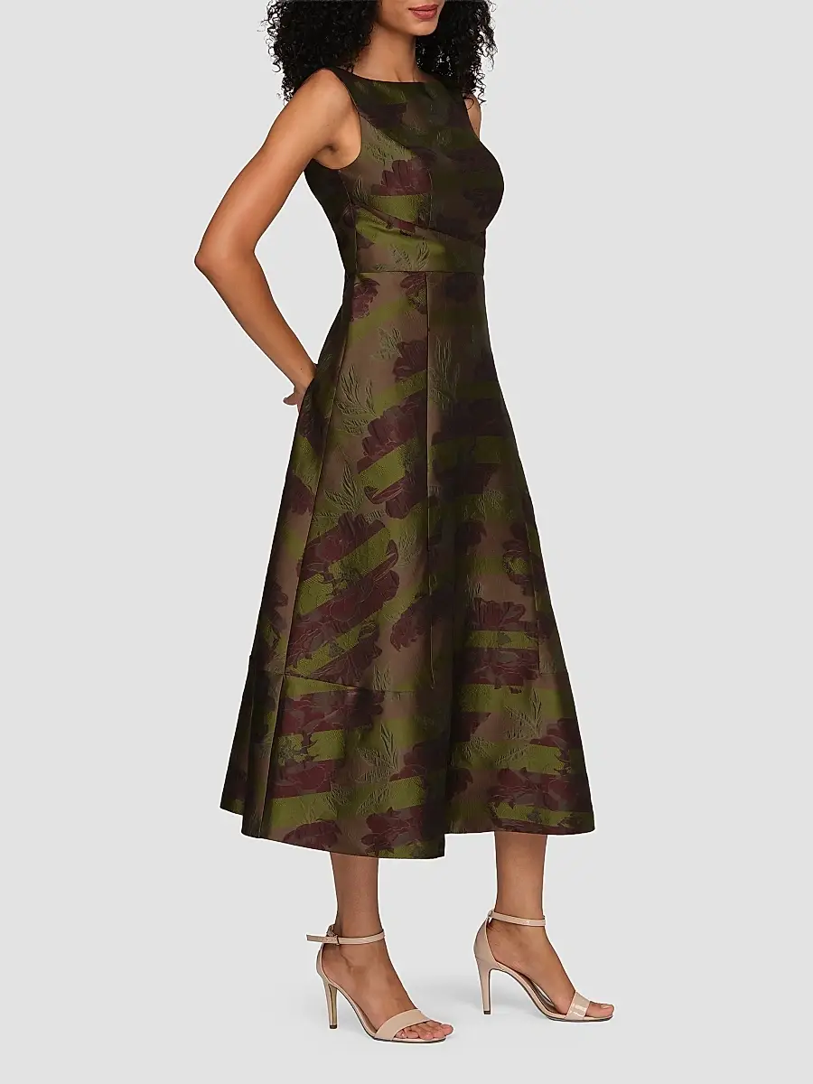 Kay Unger Women's Camilla Floral Stripe Tea-Length Gown | Thumbnail 6 Kay Unger Women's Camilla Floral Stripe Tea-Length Gown | Thumbnail 6