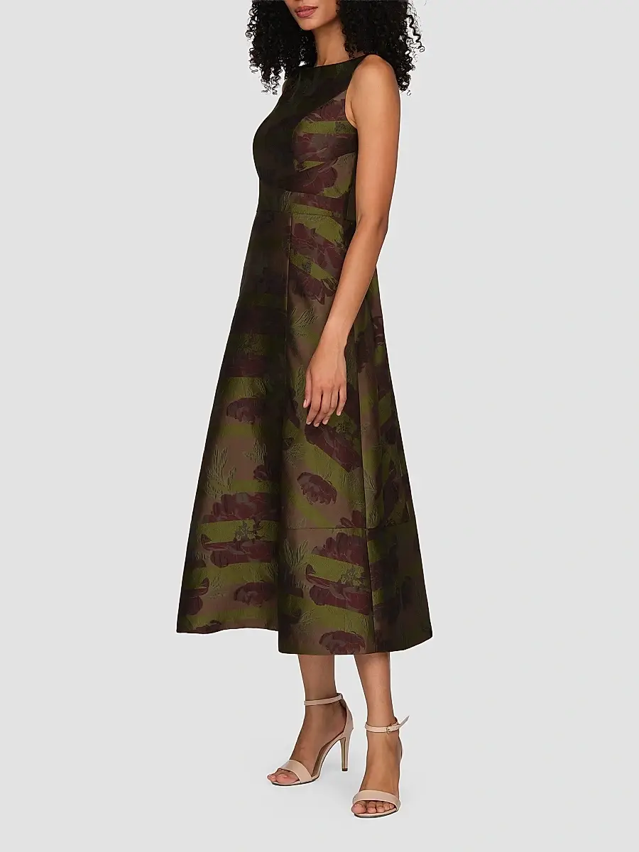 Kay Unger Women's Camilla Floral Stripe Tea-Length Gown | Thumbnail 7 Kay Unger Women's Camilla Floral Stripe Tea-Length Gown | Thumbnail 7