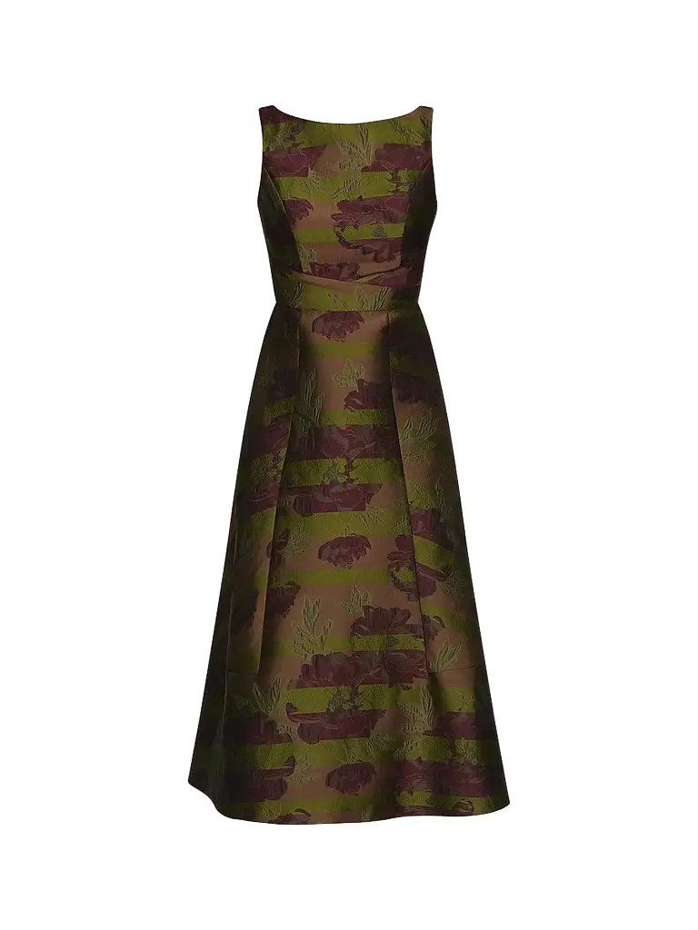 Kay Unger Women's Camilla Floral Stripe Tea-Length Gown