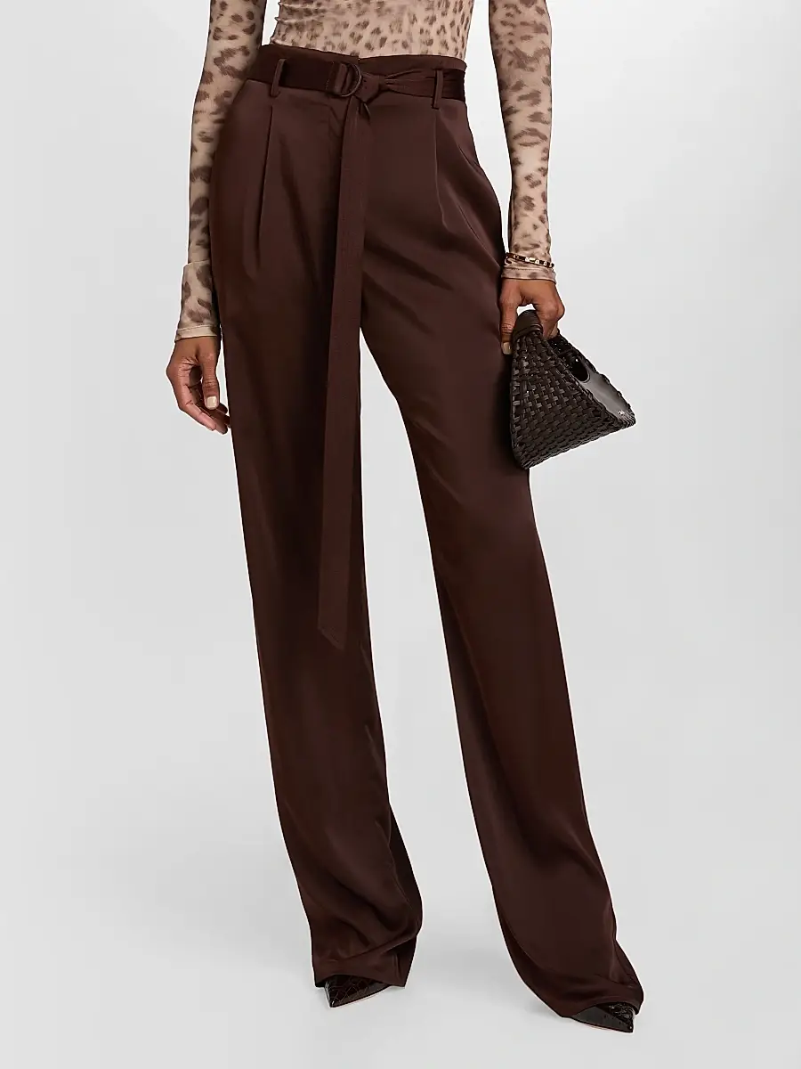 Lapointe Women's Lightweight Satin High-Rise Belted Pants | Thumbnail 3 Lapointe Women's Lightweight Satin High-Rise Belted Pants | Thumbnail 3